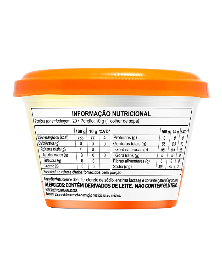 Manteiga com Sal Zero Lactose Piracanjuba 200g - Tabela Nutricional