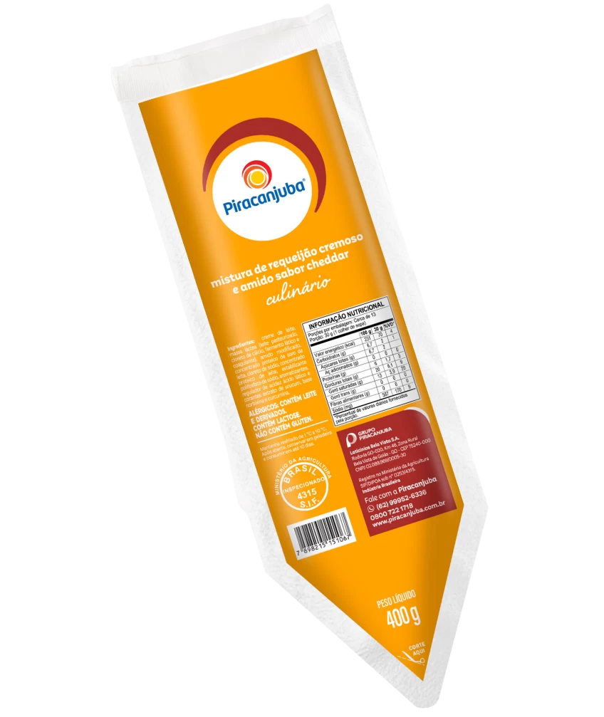 Mistura de Requeijão e Amido Piracanjuba Sabor Cheddar 400g - Tabela nutricional