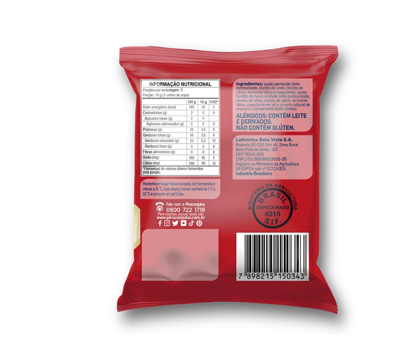 Queijo Parmesão Ralado Piracanjuba 50g - Informação nutricional