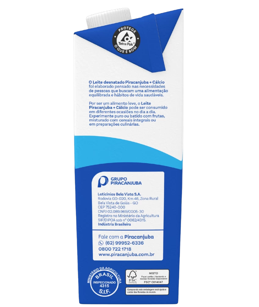 Leite Desnatado +Cálcio Piracanjuba 1L