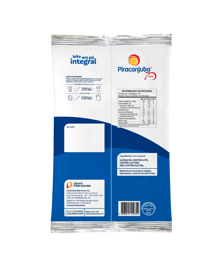 Leite em Pó Integral Piracanjuba 1kg