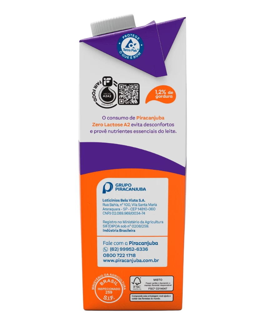 Leite Semidesnatado A2 Zero Lactose Piracanjuba 1L