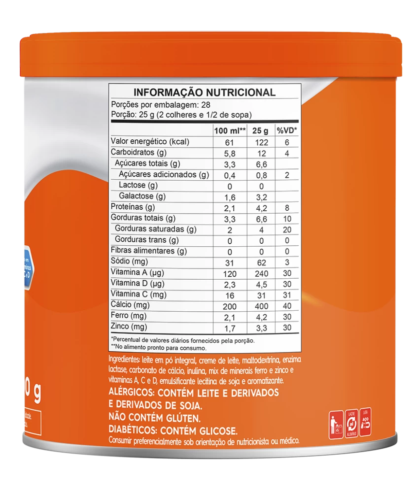 Composto Lácteo Zero Lactose Piracanjuba 700g - Informações nutricionais