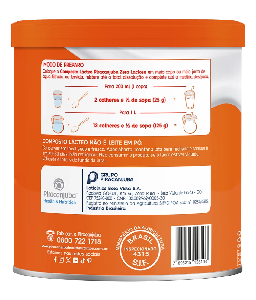 Composto Lácteo Zero Lactose Piracanjuba 700g - Modo de Preparo
