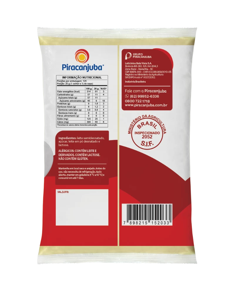 Leite Condensado Piracanjuba Semidesnatado 2,5kg