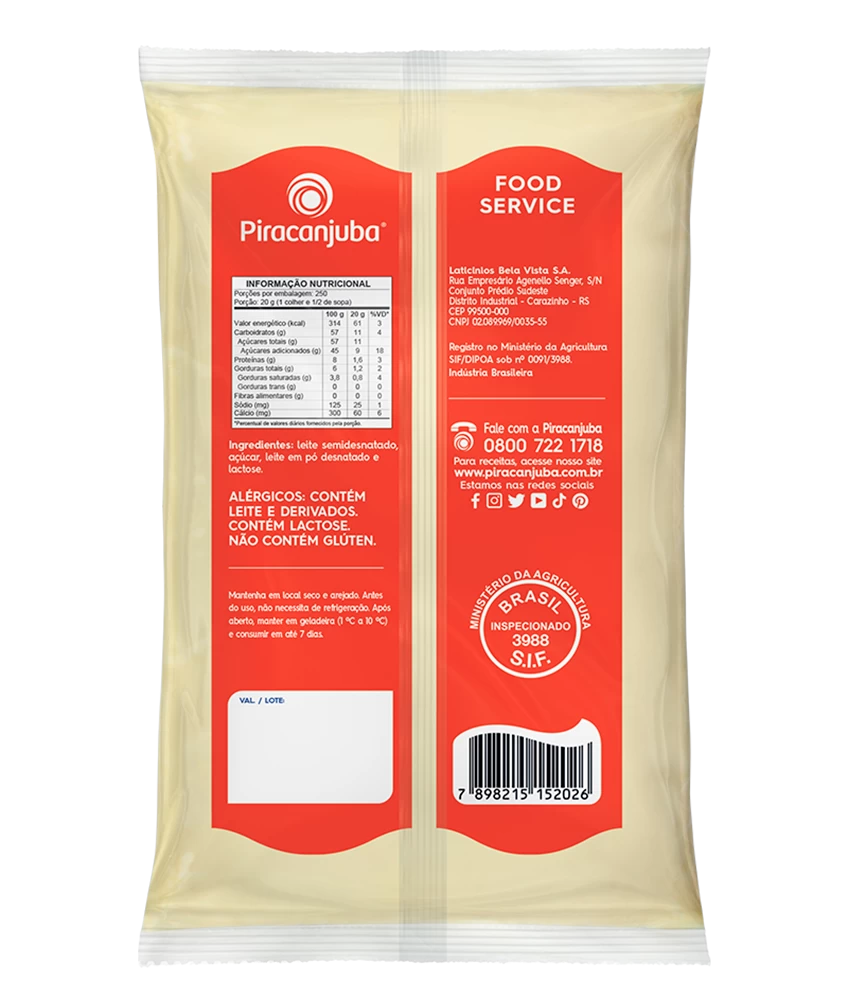 Leite Condensado Piracanjuba Semidesnatado 5kg