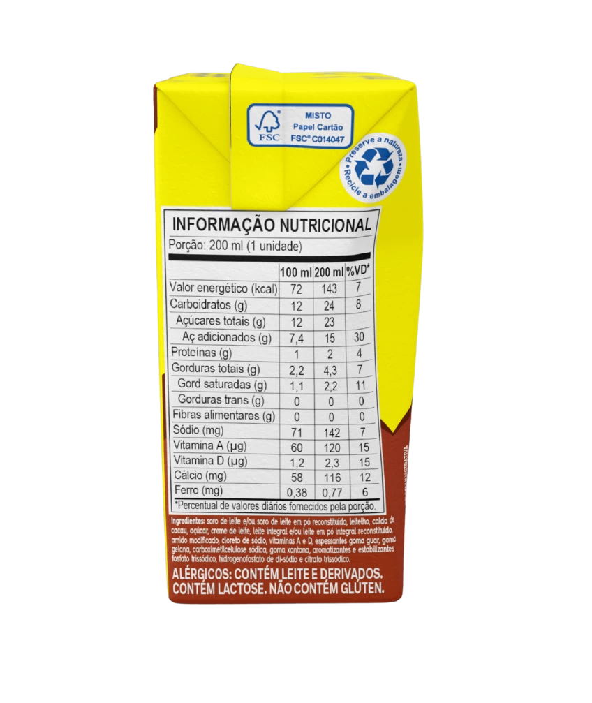 Achocolatado Piracanjuba Pirakids 200ml - Tabela Nutricional