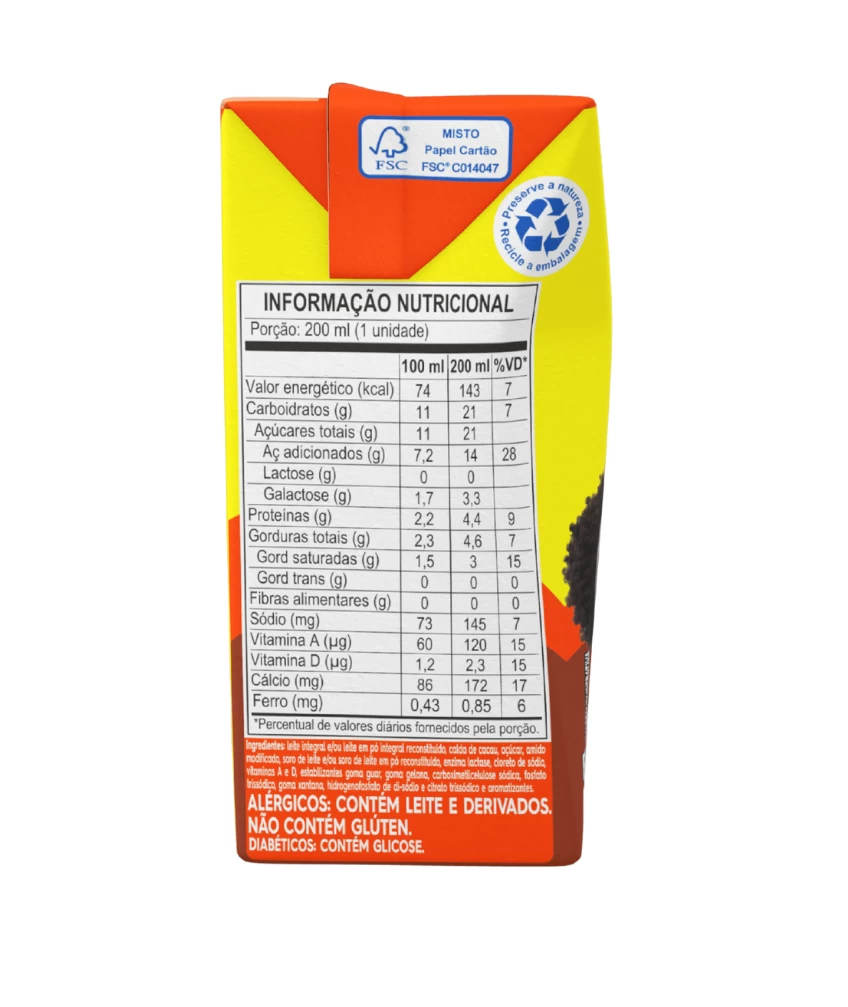 Achocolatado Piracanjuba Pirakids Zero Lactose 200ml - Tabela Nutricional
