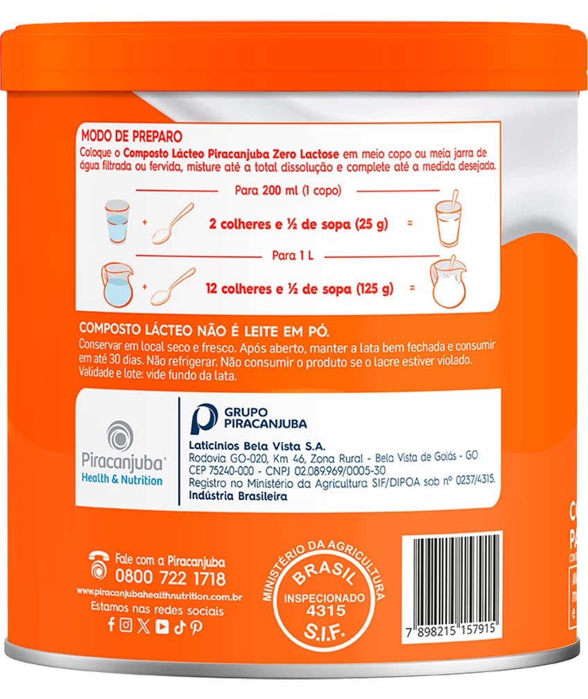 Composto Lácteo Zero Lactose Piracanjuba 380g - Modo de preparo