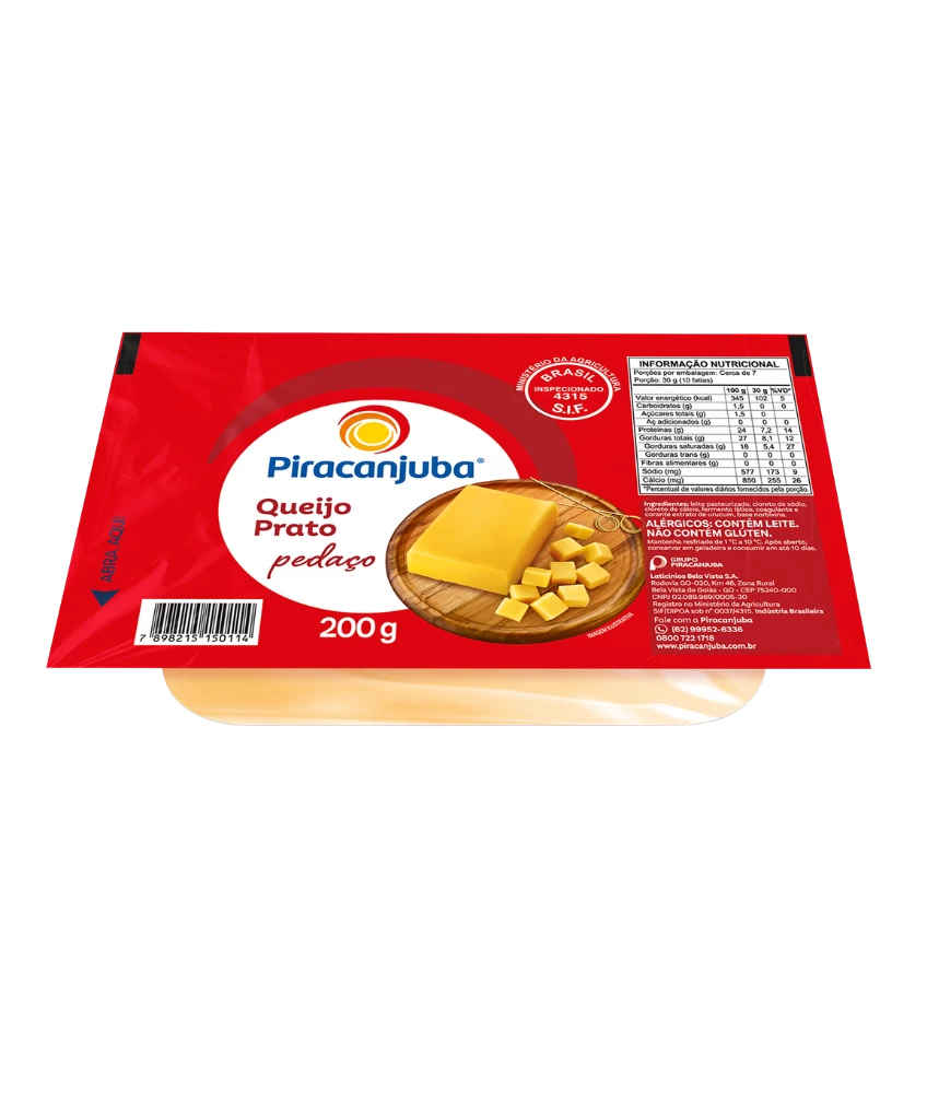 Queijo Prato Pedaço Piracanjuba 200g