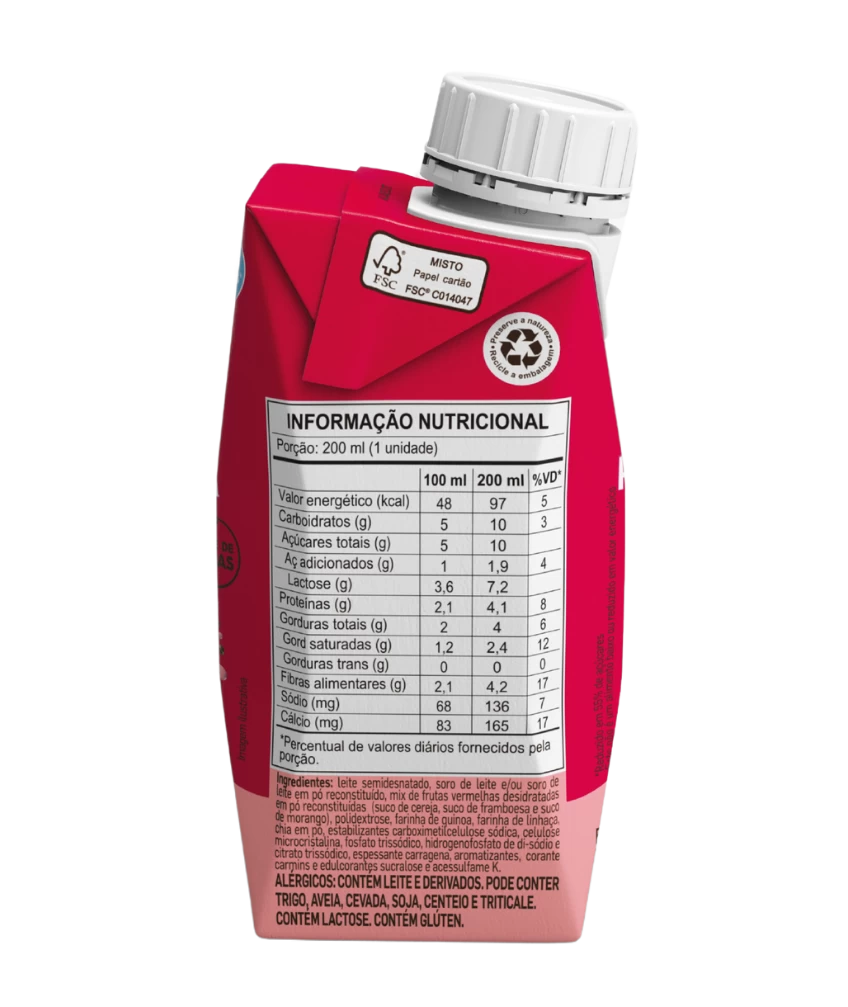 Bebida Láctea com Cereais Piracanjuba Frutas Vermelhas 200ml