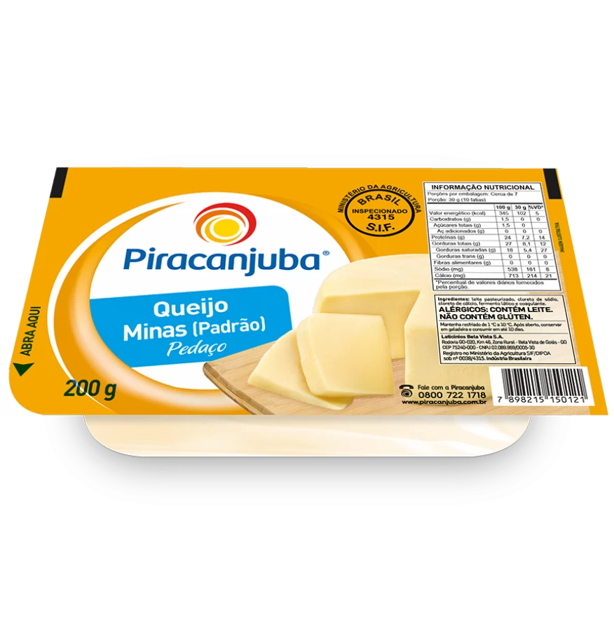 Produto Queijo Minas (Padrão) Pedaço Piracanjuba 200g