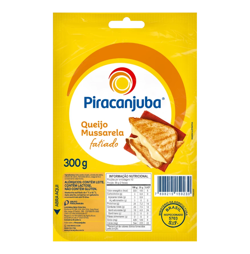 Produto Queijo Mussarela Fatiado Piracanjuba 300g