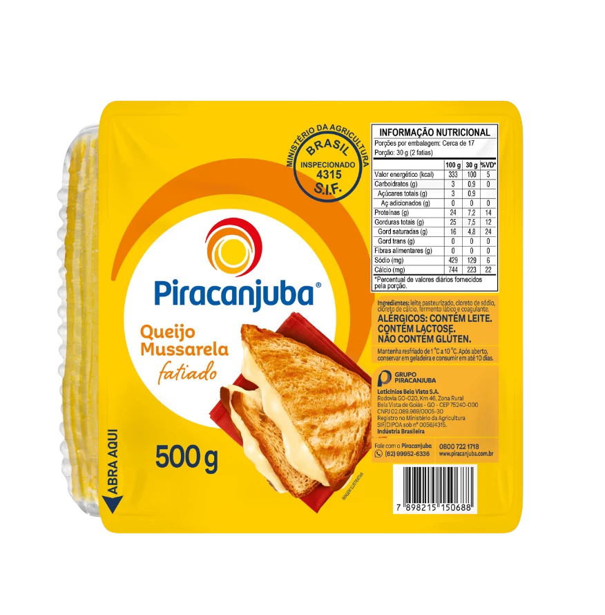 Produto Queijo Mussarela Fatiado Piracanjuba 500g
