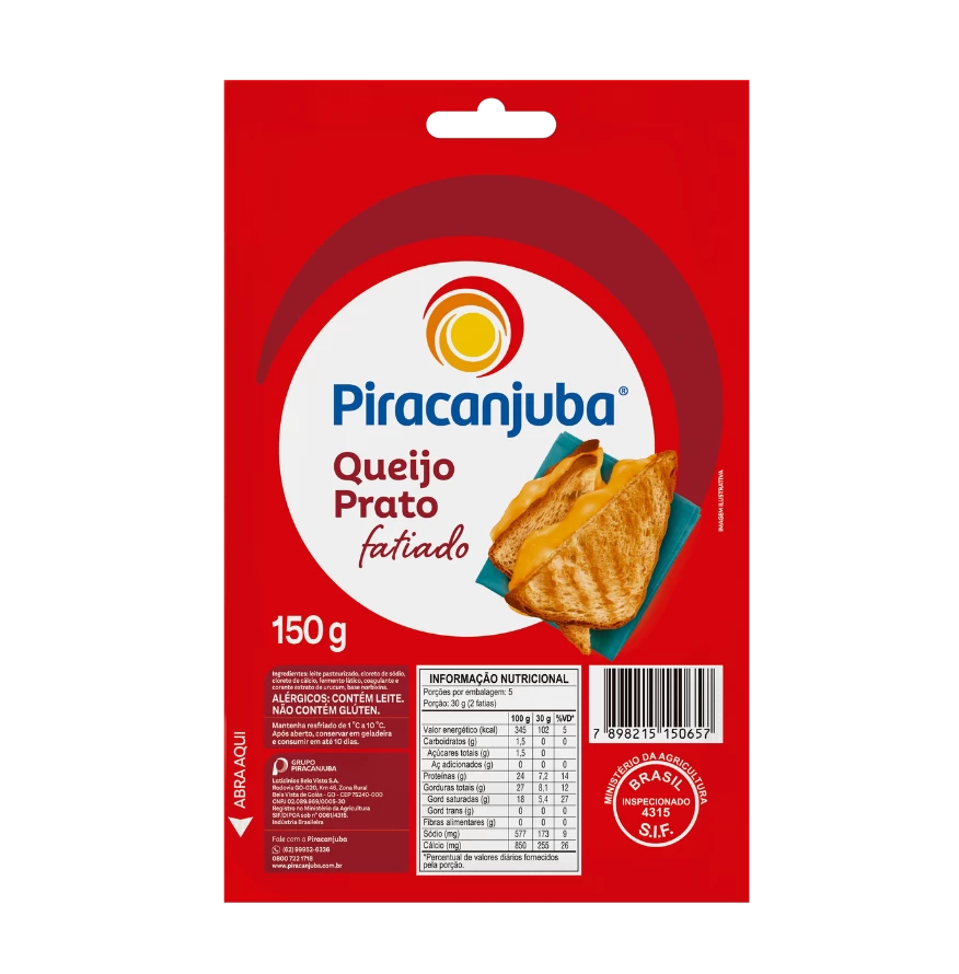 Produto Queijo Prato Fatiado Piracanjuba 150g