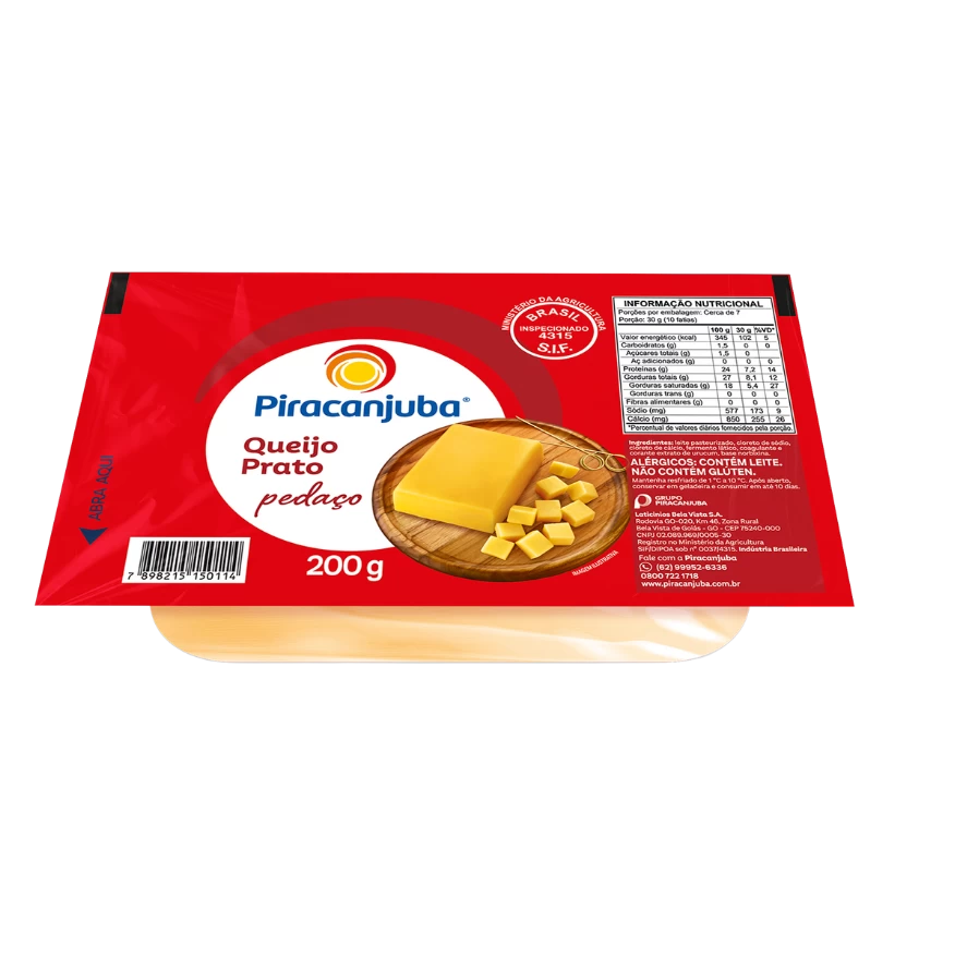 Produto Queijo Prato Pedaço Piracanjuba 200g